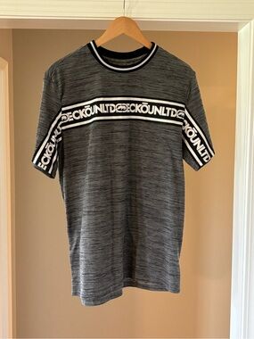 Ecko Unlimited Gray Heather Crewneck Tee with Black & White Logo Stripe